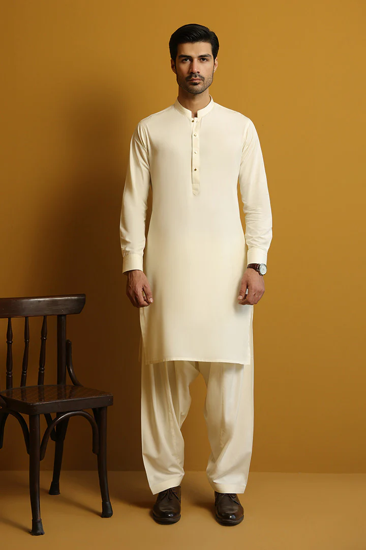 Cream Boski Kameez Shalwar for Men | Mastorat