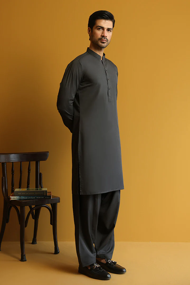 Ash Gray Full Sleeves Shalwar Kameez for Men | Mastorat