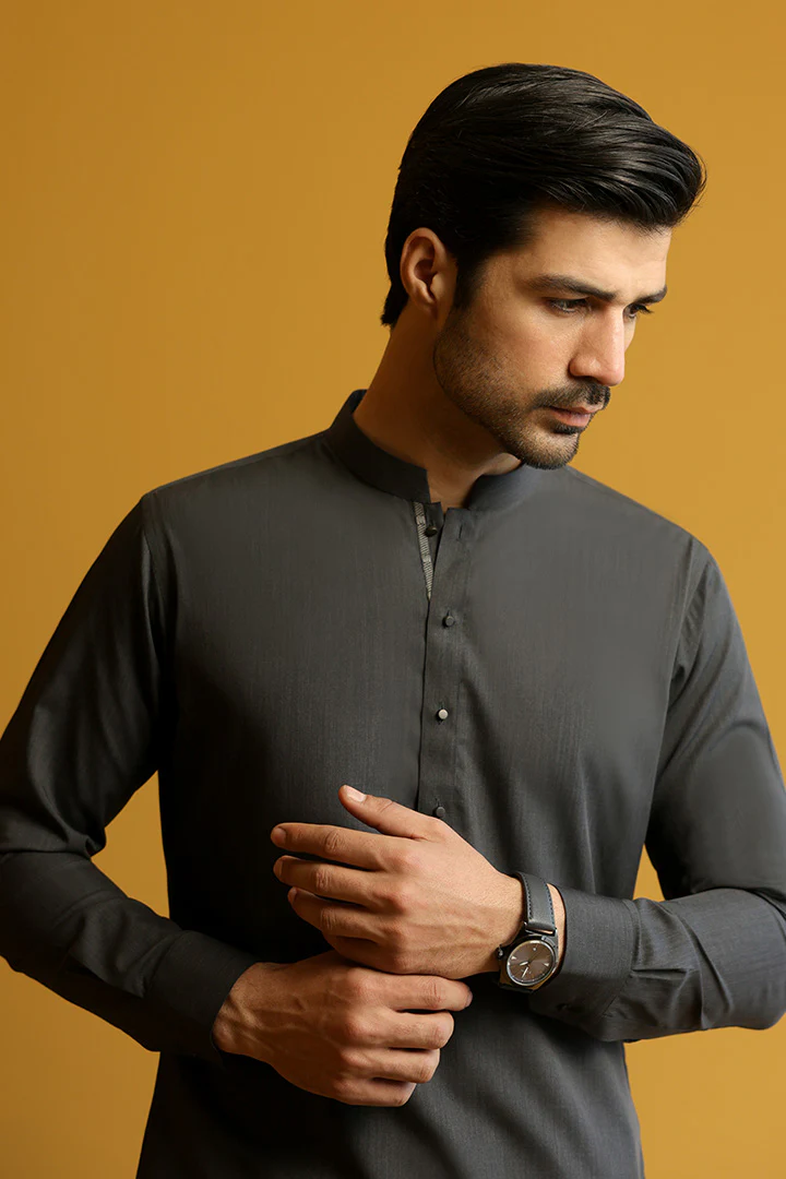 Ash Gray Full Sleeves Shalwar Kameez for Men | Mastorat