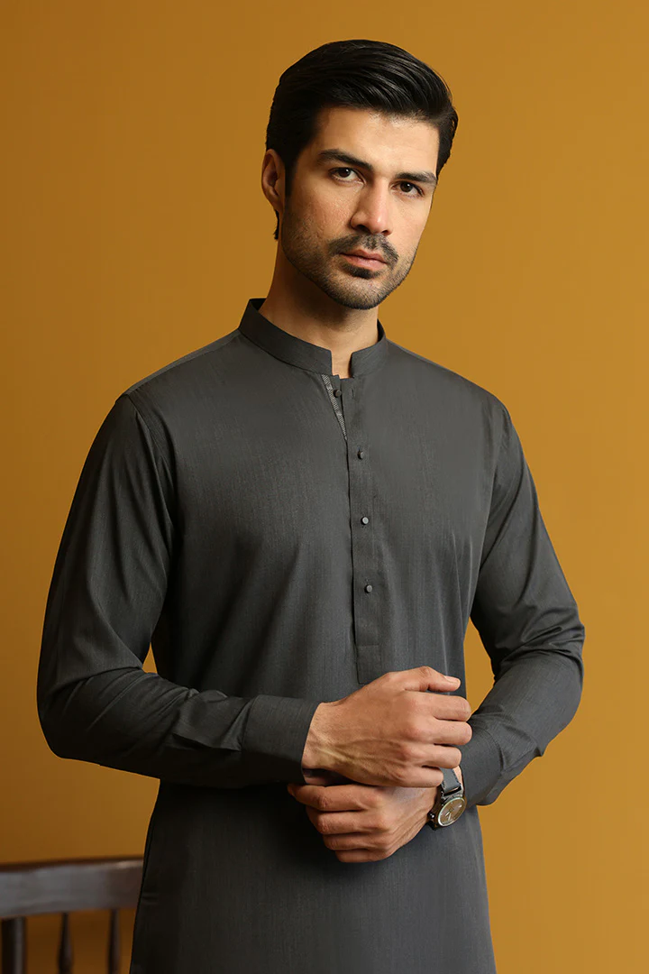 Ash Gray Full Sleeves Shalwar Kameez for Men | Mastorat