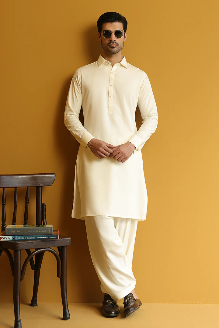 Cream Boski Kameez Shalwar for Men | Mastorat