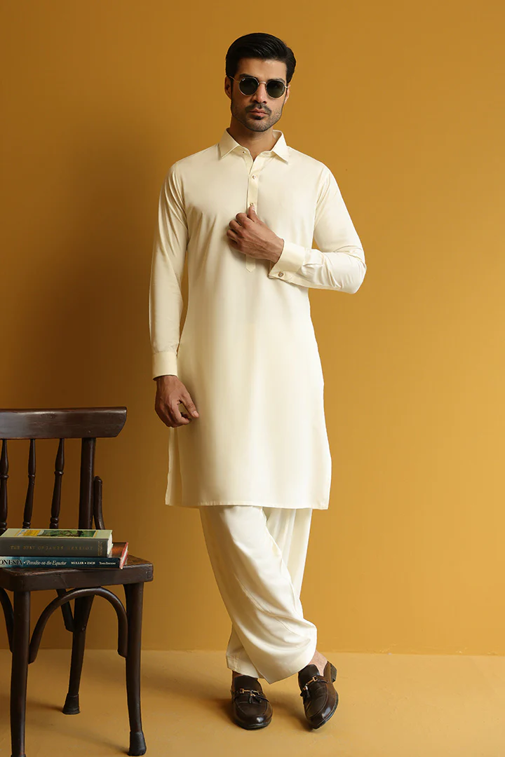 Cream Boski Kameez Shalwar for Men | Mastorat