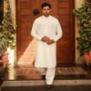 Classic Fit Band Collar Plain Suit White | Mastorat