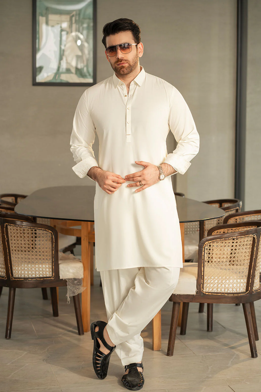 Cream Kameez Shalwar for Men