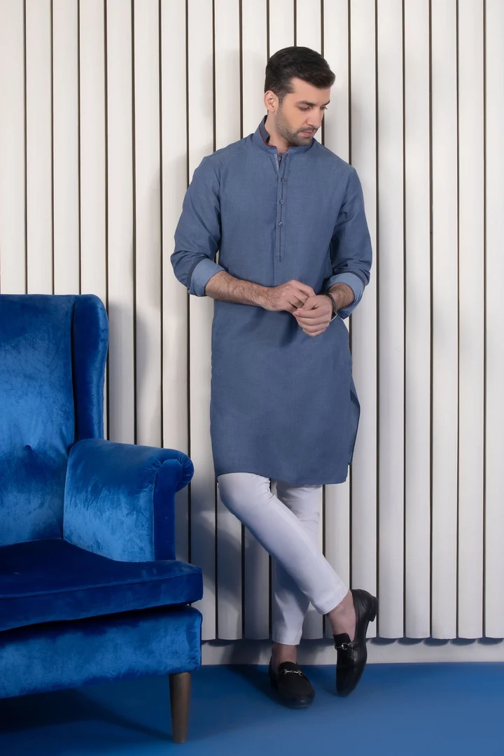 Embroidered Men Eid Kurta Peacock Blue K0001 | Mastorat