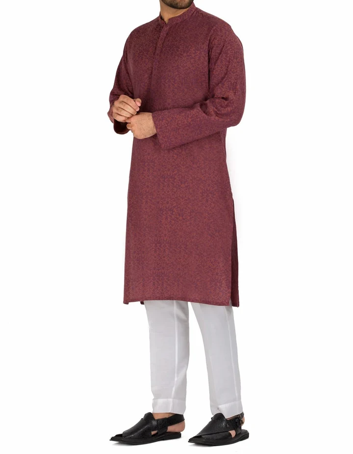Men Eid Dress in Maroon Color Cotton Shalwar Kameez | Mastorat