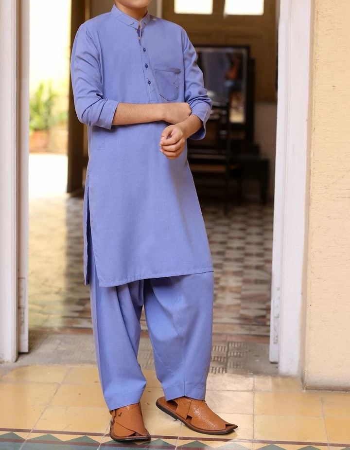 Blue Pakistani Boys Dress with Applique Design | Mastorat