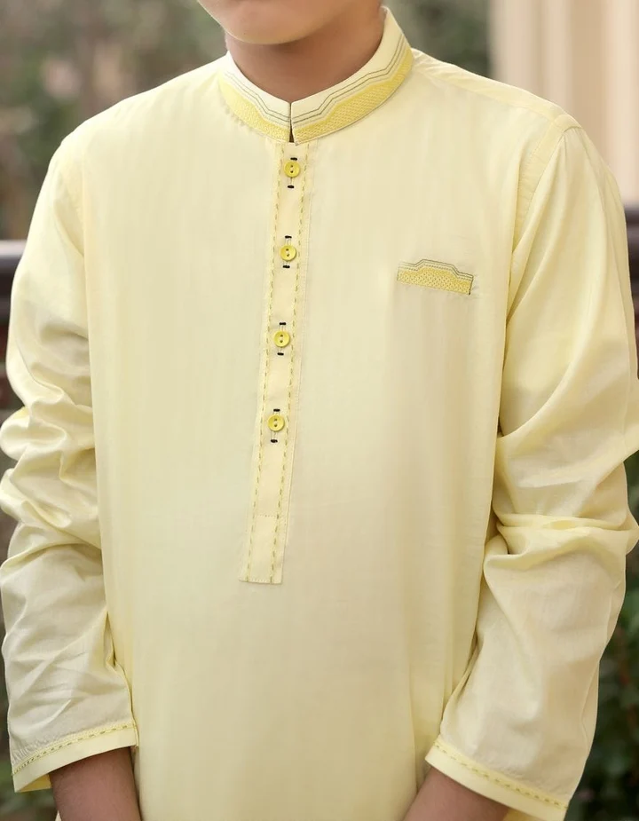Pakistani Designer Boys Lemon Yellow Kurta K2306 | Mastorat
