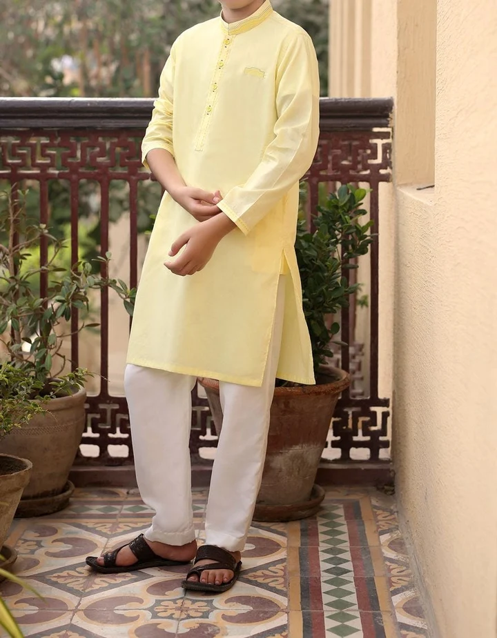 Pakistani Designer Boys Lemon Yellow Kurta K2306 | Mastorat