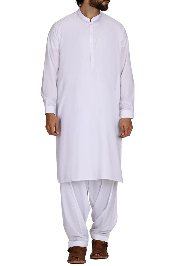Pakistani Men's Designer White Shalwar Kameez | Mastorat