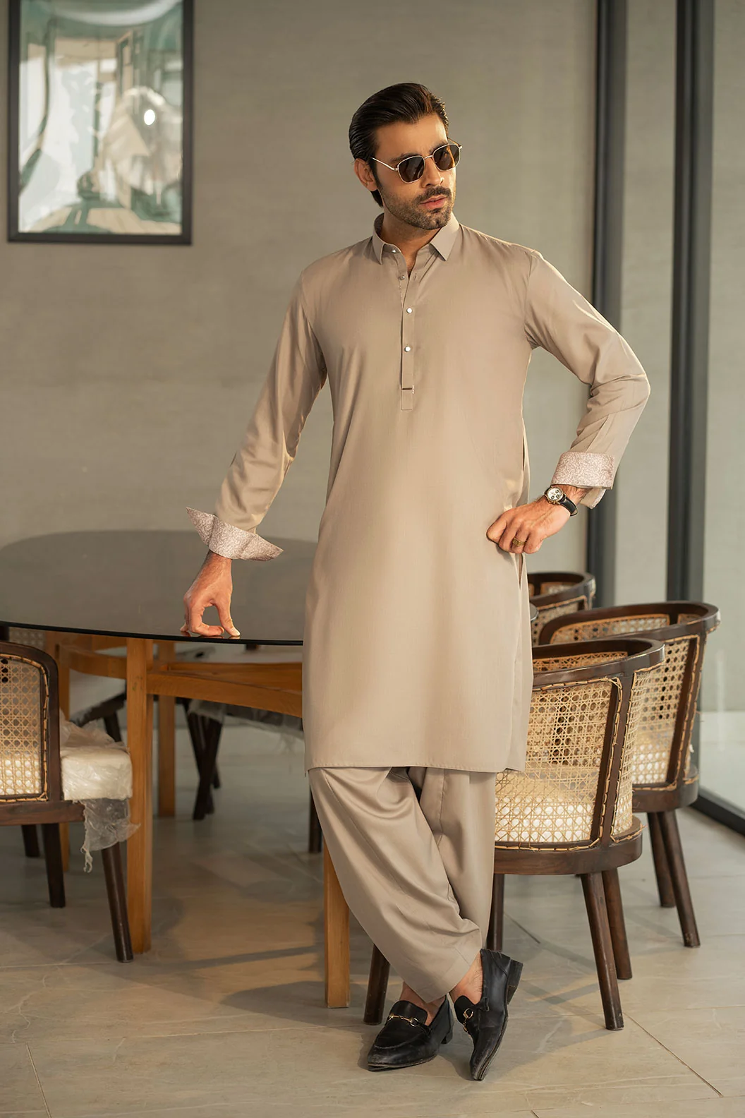 Stone Grey Kameez Shalwar C-10205 | Mastorat