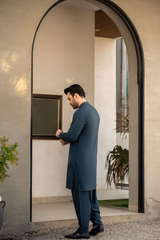 Mastorat Teal Blue Embroidered Kameez Shalwar C-10201