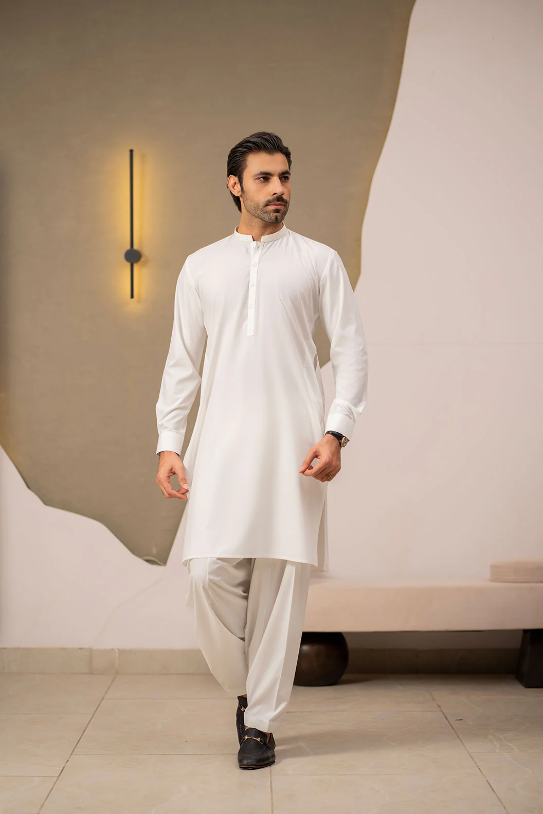 White Embroidered Kameez Shalwar for Men | Mastorat