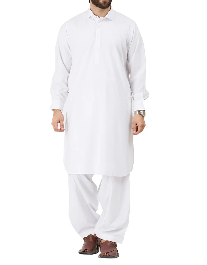 White Men Kurta for Eid in Cotton with Embroidery | Mastorat