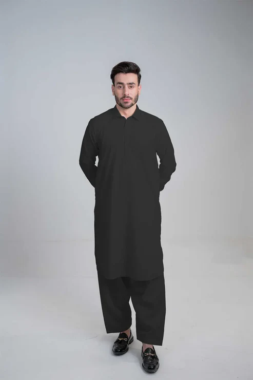 Black Collar Wash & Wear Shalwar Kameez for Men | Mastorat