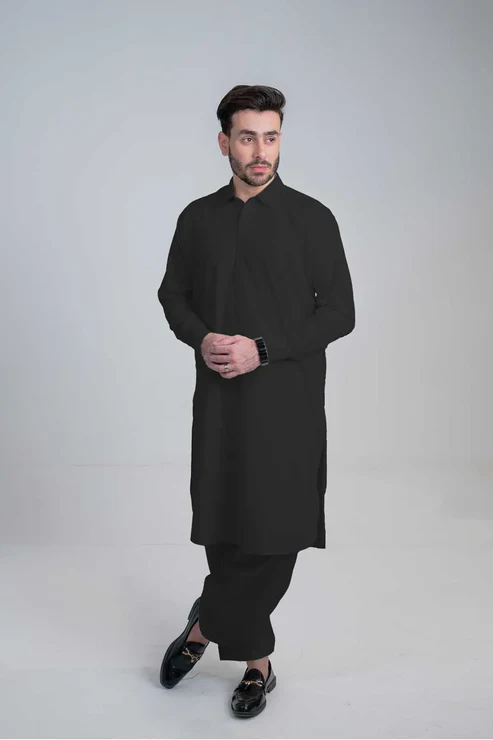 Black Collar Wash & Wear Shalwar Kameez for Men | Mastorat
