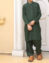 Pakistani designer boy dress in flag green color # K2314