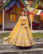 Zarrin Yellow Silk Bridal Lehnga Choli | Mastorat