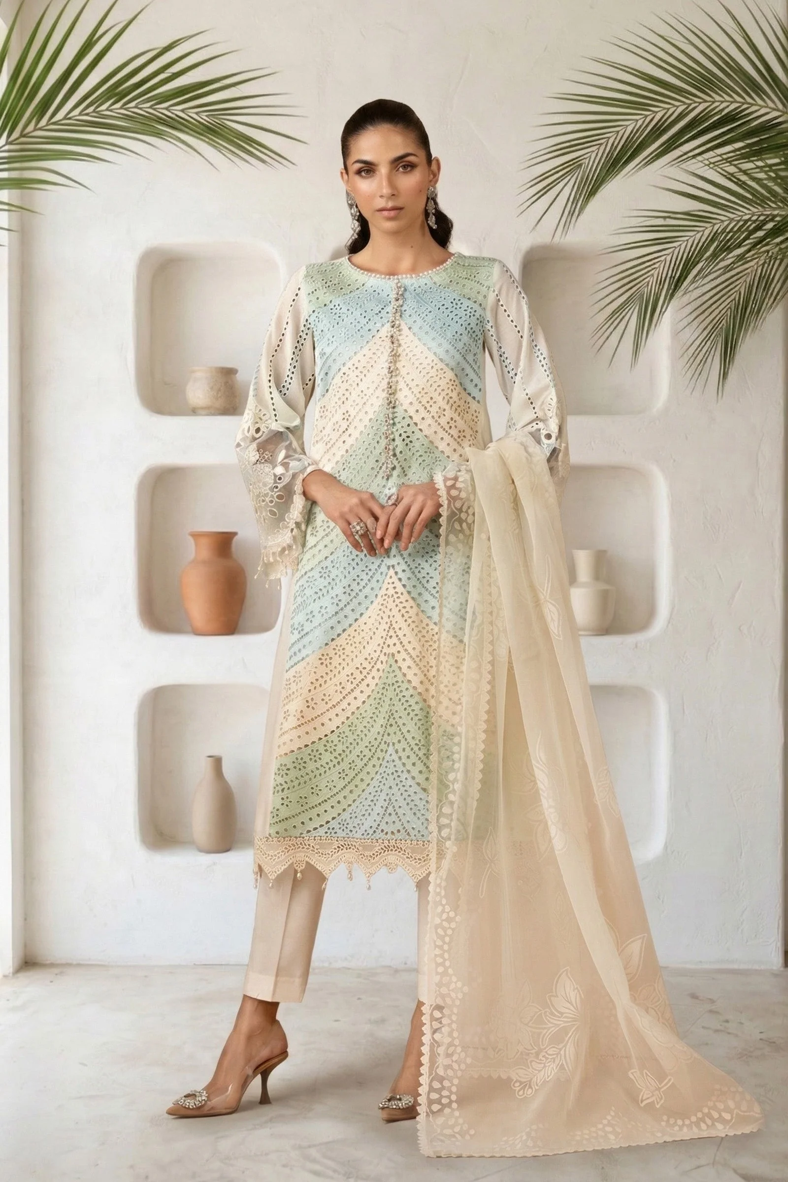 Mastorat Lawn 3PC Chikankari Suit with Silk Dupatta