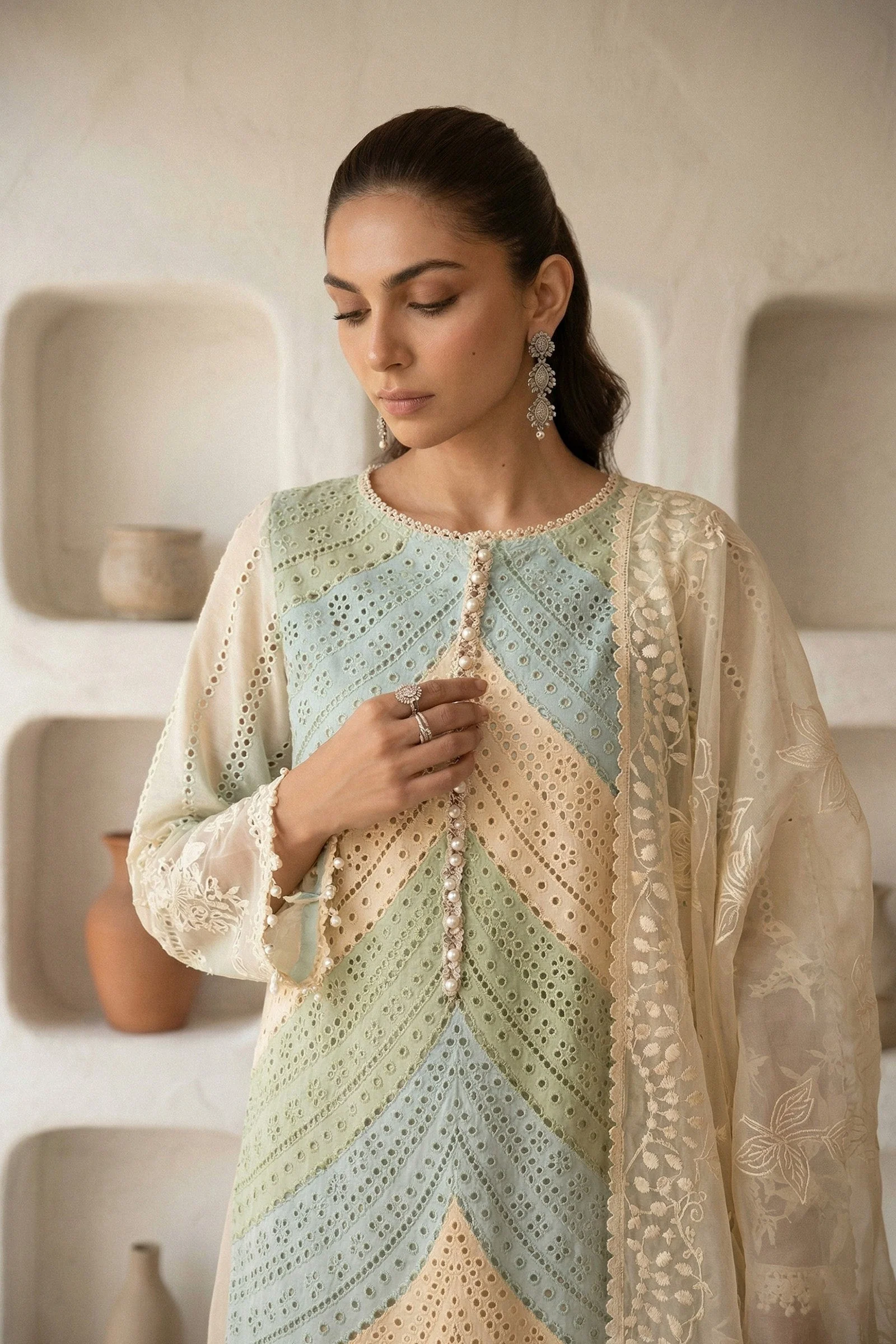 Mastorat Lawn 3PC Chikankari Suit with Silk Dupatta
