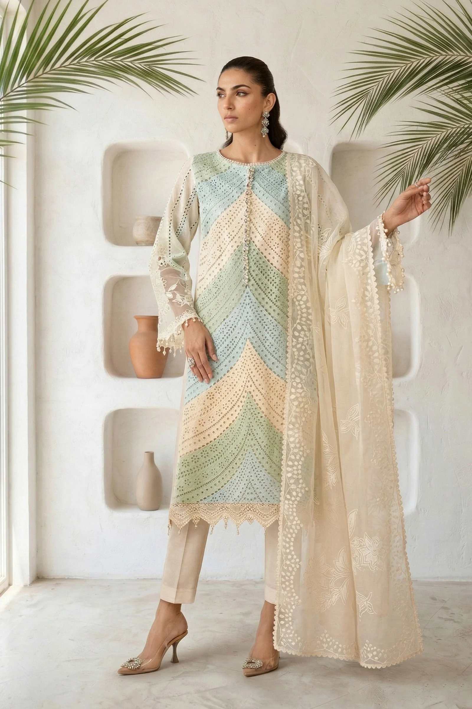 Mastorat Lawn 3PC Chikankari Suit with Silk Dupatta