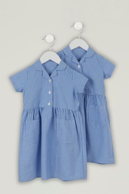 Basics 2 Pack Gingham School Summer Dresses with Pockets (3-12 Years)